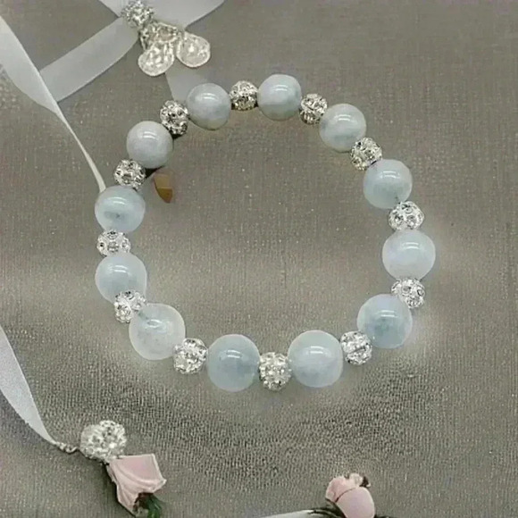 Natural Aquamarine Stone Beaded Bracelet - Picture 4 of 7
